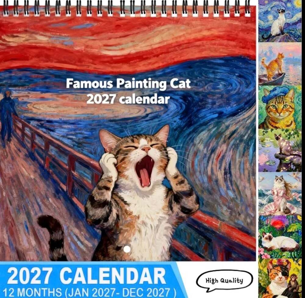Famous Painting Cat 2027 Wall Calendar, 12 Months (Jan-Dec 2027)